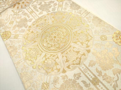 平和屋着物◎六通柄袋帯　正倉院更紗花文　金糸　三越扱い　正絹　逸品　DABF5066xg