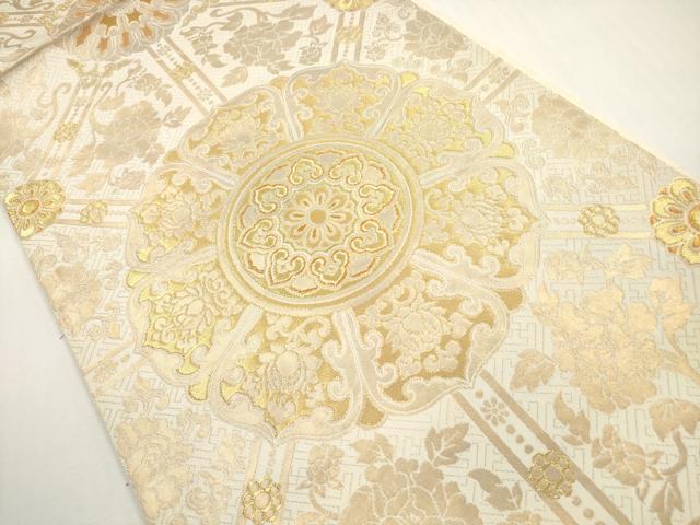 平和屋着物◎六通柄袋帯　正倉院更紗花文　金糸　三越扱い　正絹　逸品　DABF5066xg