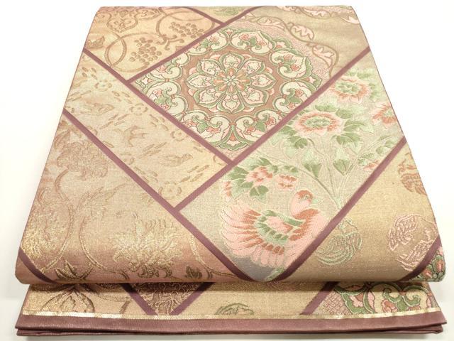 平和屋着物◎六通柄袋帯　檜垣正倉院花鳥文　金糸　正絹　逸品　DABF5072xg
