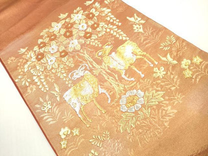 平和屋着物◎太鼓柄袋帯　花鳥舞蝶文　動物　金銀糸　鈴乃屋扱い　正絹　逸品　DABF5076xg