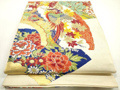 平和屋着物◎アンティーク　大正ロマン　六通柄　本袋帯　地紙重ね花鳥文　正絹　逸品　DABF5096xg