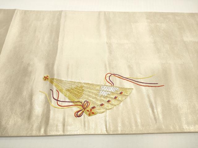 平和屋着物◎太鼓柄袋帯　総刺繍　駒刺繍　絵巻人物風景文　金銀糸　正絹　逸品　DABF5104xg
