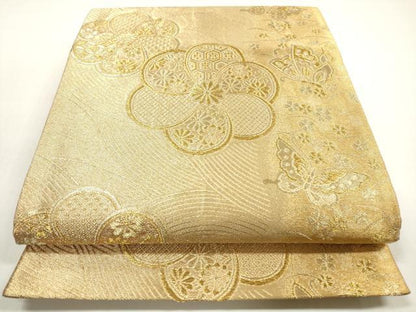平和屋着物◎佐賀錦　六通柄袋帯　立波花蝶文　金糸　正絹　逸品　DABF5141xg