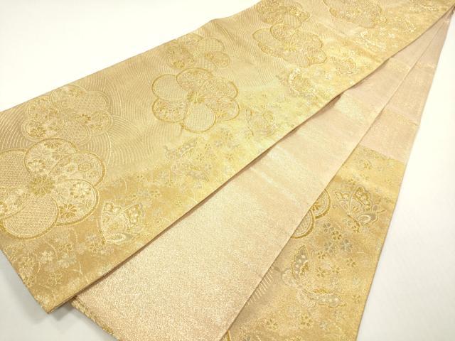 平和屋着物◎佐賀錦　六通柄袋帯　立波花蝶文　金糸　正絹　逸品　DABF5141xg