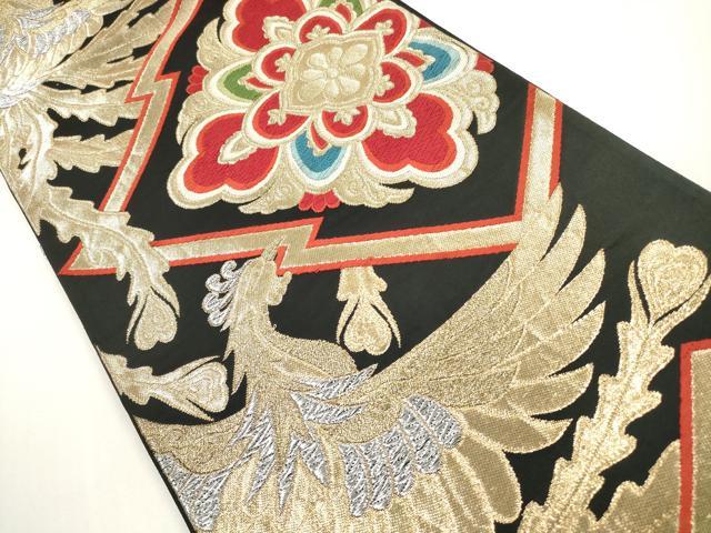 平和屋着物◎六通柄袋帯　唐織　正倉院鳳凰花文　黒地　金銀糸　正絹　逸品　DABF5152xg