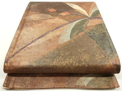 平和屋着物◎太鼓柄袋帯　すくい織　草花文　金糸　正絹　逸品　DABF5159xg
