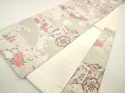 平和屋着物◎六通柄袋帯　唐織　花鳥御車文　全プラチナ箔　正絹　逸品　DABF5160xg