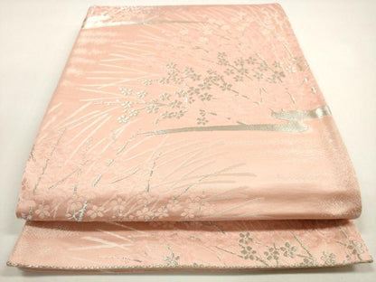平和屋着物◎六通柄袋帯　枝花文　銀糸　正絹　逸品　DABF5163xg