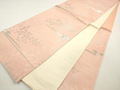 平和屋着物◎六通柄袋帯　枝花文　銀糸　正絹　逸品　DABF5163xg