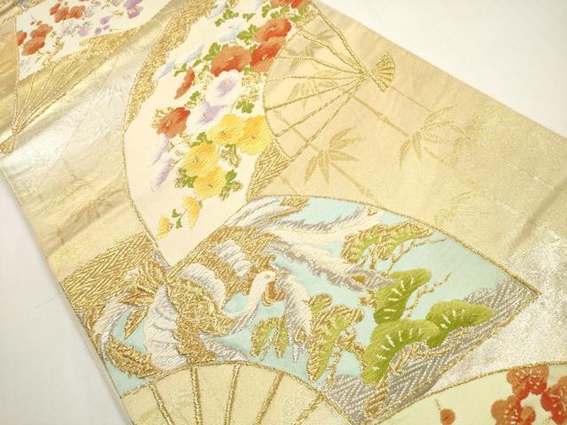 平和屋着物◎六通柄袋帯　唐織　扇面鳳凰花文　金銀糸　正絹　逸品　DABF5167xg