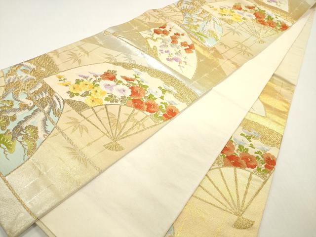 平和屋着物◎六通柄袋帯　唐織　扇面鳳凰花文　金銀糸　正絹　逸品　DABF5167xg