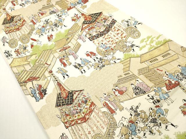 平和屋着物◎六通柄袋帯 人物風景文 金糸 正絹 逸品 DABF5180xg