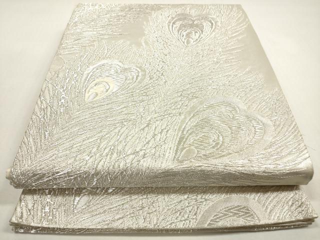 平和屋着物◎六通柄袋帯 唐織 孔雀羽根文 銀糸 正絹 逸品 DABF5185xg