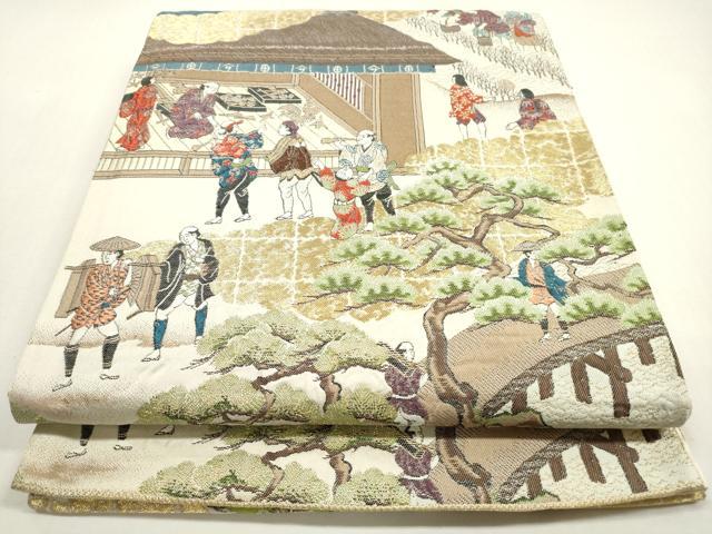 平和屋着物◎六通柄袋帯 湖畔風景 金糸 正絹 逸品 DABF5186xg