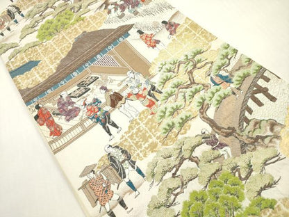 平和屋着物◎六通柄袋帯 湖畔風景 金糸 正絹 逸品 DABF5186xg