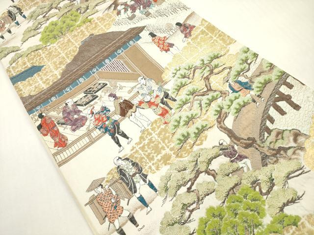 平和屋着物◎六通柄袋帯 湖畔風景 金糸 正絹 逸品 DABF5186xg