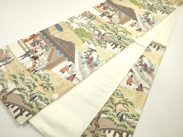 平和屋着物◎六通柄袋帯 湖畔風景 金糸 正絹 逸品 DABF5186xg