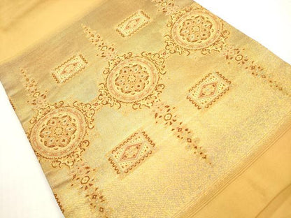平和屋着物◎九寸開き名古屋帯 花丸文 金糸 正絹 逸品 DABF5191xg