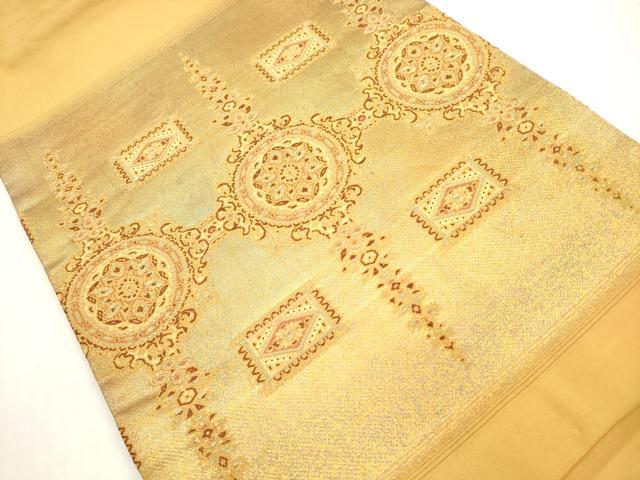 平和屋着物◎九寸開き名古屋帯 花丸文 金糸 正絹 逸品 DABF5191xg