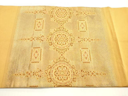 平和屋着物◎九寸開き名古屋帯 花丸文 金糸 正絹 逸品 DABF5191xg