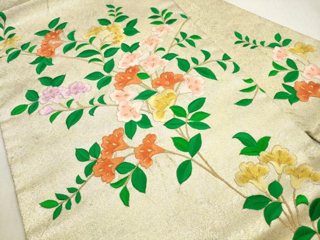平和屋着物◎九寸名古屋帯　総刺繍　草花文　金銀糸　正絹　逸品　DABF5200xg
