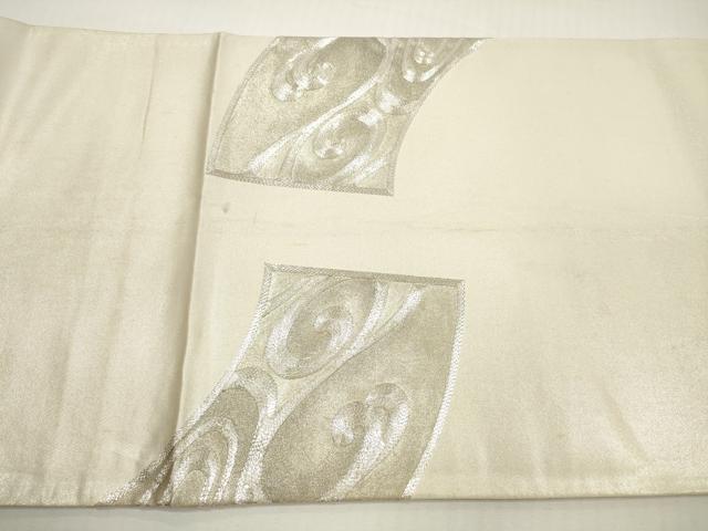 平和屋着物◎太鼓柄袋帯　駒刺繍　地紙文　銀糸　正絹　逸品　DABF5214xg