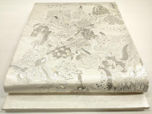 平和屋着物◎太鼓柄袋帯　三十六歌仙屏風図　銀糸　正絹　逸品　DABF5220xg