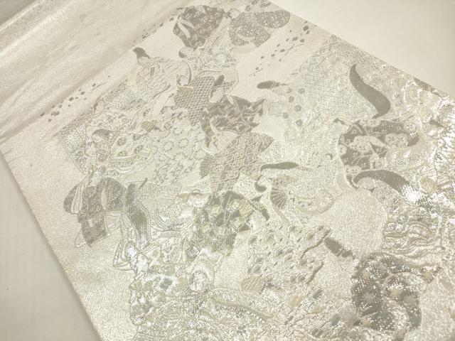 平和屋着物◎太鼓柄袋帯　三十六歌仙屏風図　銀糸　正絹　逸品　DABF5220xg