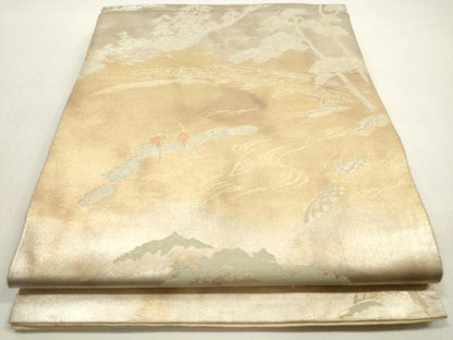 平和屋着物◎六通柄袋帯　渡橋風景松文　金銀糸　正絹　逸品　DABF5221xg