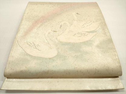 平和屋着物◎太鼓柄袋帯 白鳥 金銀糸 正絹 逸品 DABF5225xg