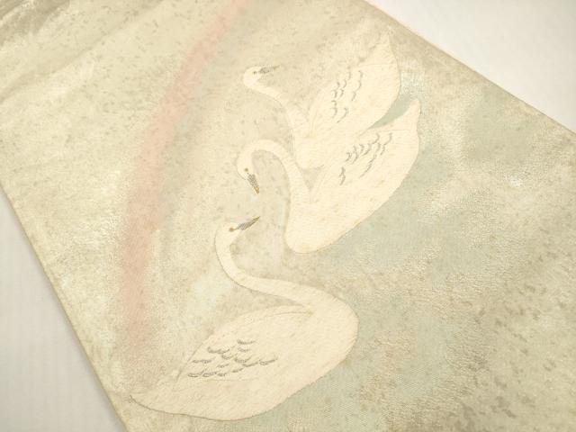 平和屋着物◎太鼓柄袋帯 白鳥 金銀糸 正絹 逸品 DABF5225xg