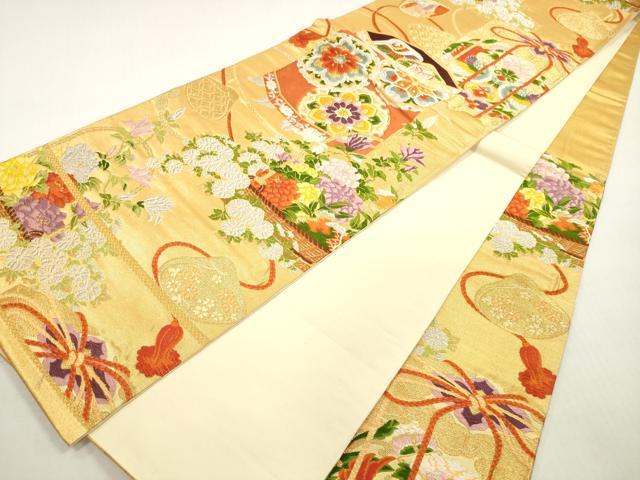 平和屋着物◎六通柄袋帯 唐織 貝桶鳳凰花文 金銀糸 正絹 逸品 DABF5232xg