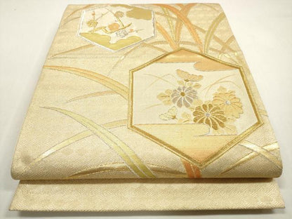 平和屋着物◎六通柄袋帯 亀甲花文 金銀糸 正絹 逸品 DABF5240xg