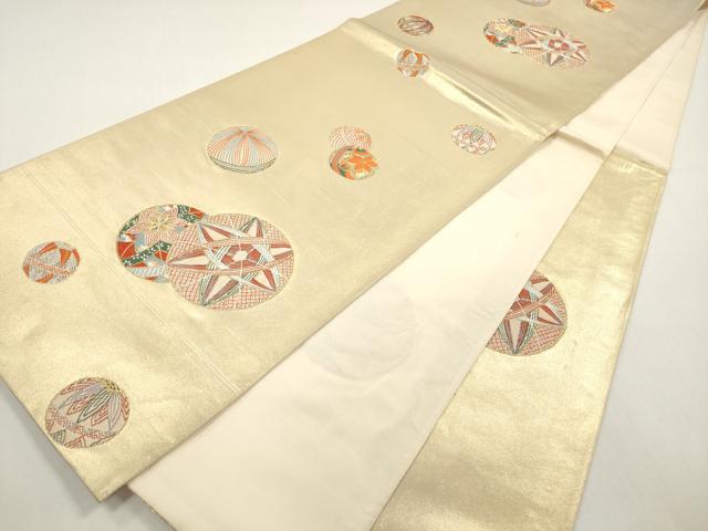 平和屋着物◎六通柄袋帯 鞠 金糸 正絹 逸品 DABF5244xg