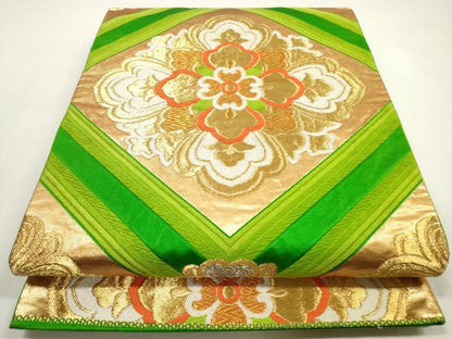 平和屋着物◎六通柄袋帯 唐織 菱正倉院花文 金銀糸 正絹 逸品 DABF5245xg