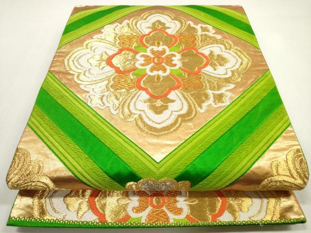 平和屋着物◎六通柄袋帯 唐織 菱正倉院花文 金銀糸 正絹 逸品 DABF5245xg