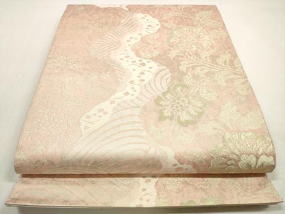 平和屋着物◎六通柄袋帯　道長立波更紗花鳥文　金糸　正絹　逸品　DABF5254xg