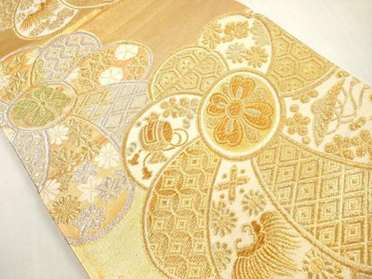 平和屋着物◎六通柄袋帯　吉祥花文　金銀糸　正絹　逸品　DABF5266xg