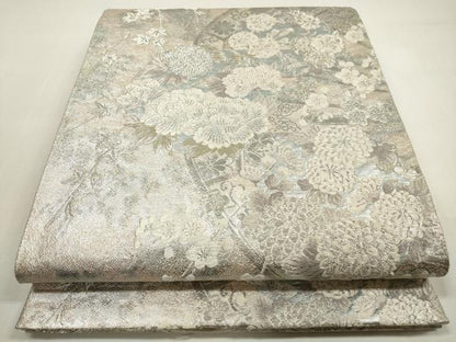 平和屋着物◎六通柄袋帯　唐織　草花文　珠衣　プラチナ箔　正絹　逸品　DABF5270xg
