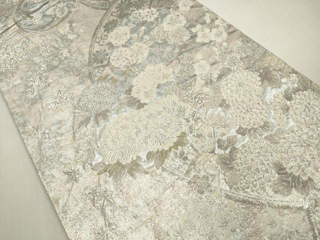 平和屋着物◎六通柄袋帯　唐織　草花文　珠衣　プラチナ箔　正絹　逸品　DABF5270xg