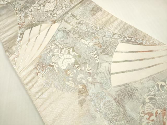 平和屋着物◎六通柄袋帯　向かい鳥扇面花文　金銀糸　正絹　逸品　DABF5274xg