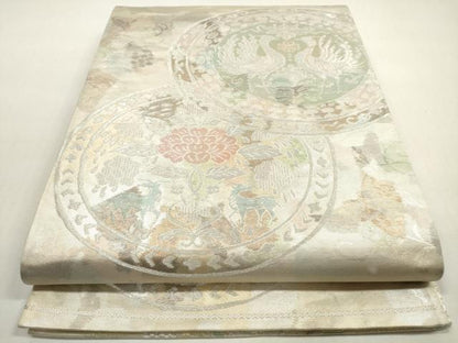 平和屋着物◎六通柄袋帯　古都錦　花絵皿　鳥獣文　金銀糸　正絹　逸品　DABF5299xg