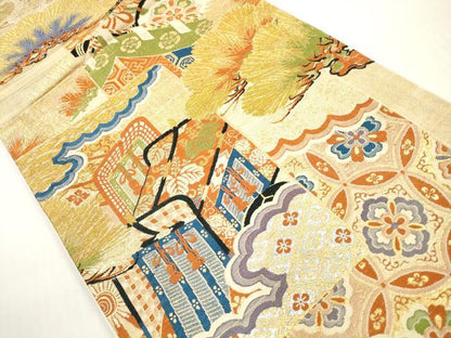 平和屋着物◎全通柄袋帯　唐織　吉祥御所車花文　金銀糸　正絹　逸品　DABF5305xg