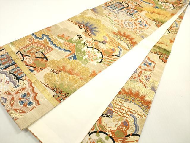 平和屋着物◎全通柄袋帯　唐織　吉祥御所車花文　金銀糸　正絹　逸品　DABF5305xg