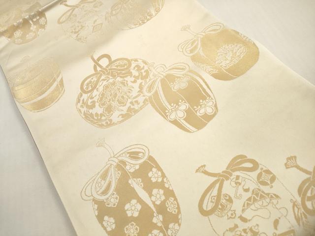 平和屋着物◎両面　全通柄袋帯　仕覆花文　金糸　正絹　逸品　DABF5319xg