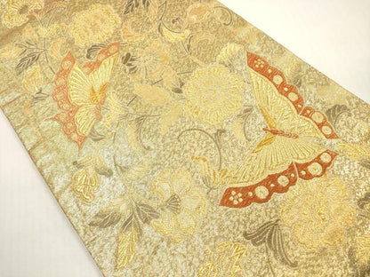 平和屋着物◎六通柄袋帯　花蝶文　金糸　正絹　逸品　DABF5347xg