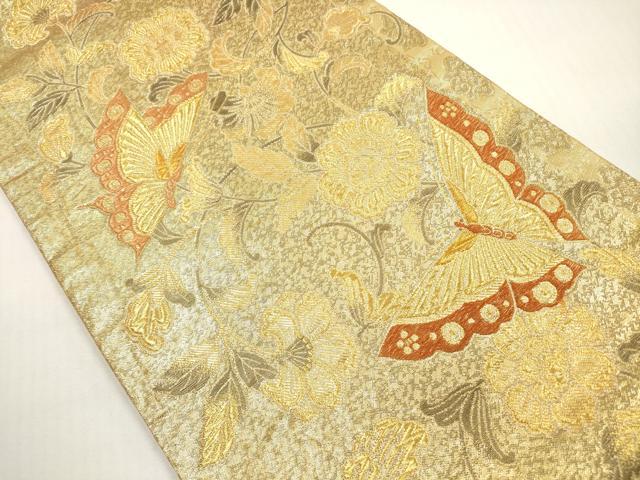 平和屋着物◎六通柄袋帯　花蝶文　金糸　正絹　逸品　DABF5347xg