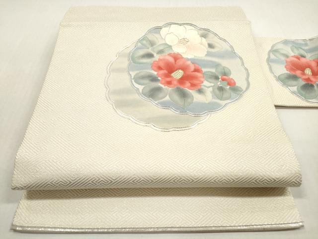平和屋着物◎九寸名古屋帯　駒刺繍　椿　銀糸　正絹　逸品　DABF5354xg