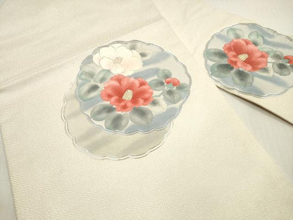 平和屋着物◎九寸名古屋帯　駒刺繍　椿　銀糸　正絹　逸品　DABF5354xg