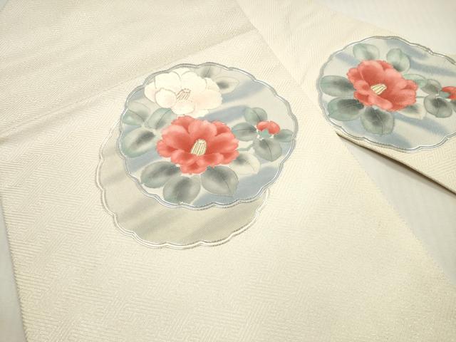 平和屋着物◎九寸名古屋帯　駒刺繍　椿　銀糸　正絹　逸品　DABF5354xg